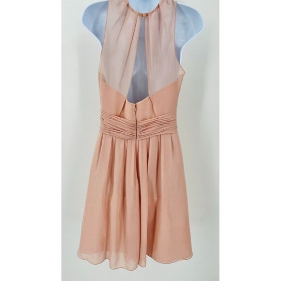 Sorella VIta Chiffon Halter Bridesmaid Dress Peach Knee Length Size 10 - Picture 7 of 9